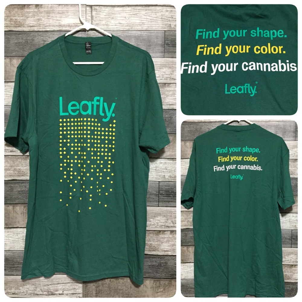 Leafly Cannabis T Shirt Men’s XL Green Short Sleeve Lightweight Crewneck